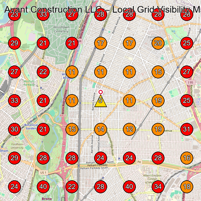 Avant Construction LLC GeoGrid visibility map for Construction Company in Bronx